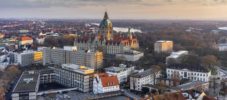 Aerial view of Hannover at evening.
