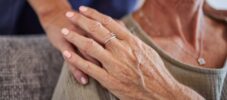 Senior, hands and care for love, support in mature health and generations indoors at home. Hand of a elderly lady holding caregiver in trust, comfort and reliable gentle embrace and respect for elder